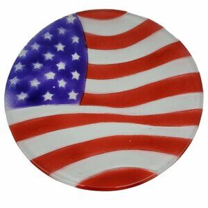L.E. Smith Glass Co 13" Serving Platter American Flag Patriotic Flash Painted